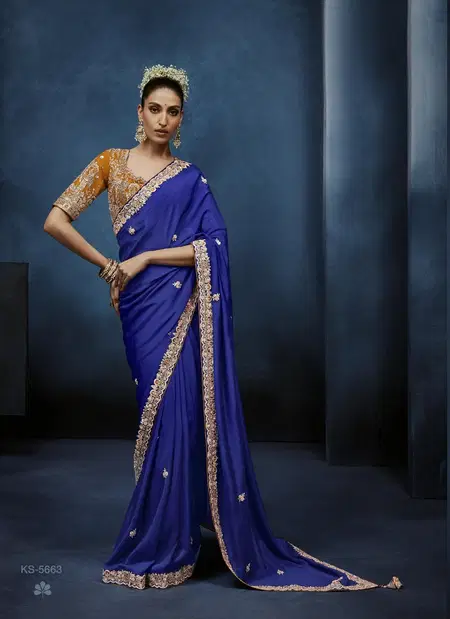 Blue Colour Masakali Vol 15 By Kimora Pure Fancy Embroidery Work Designer Saree Ks 5663